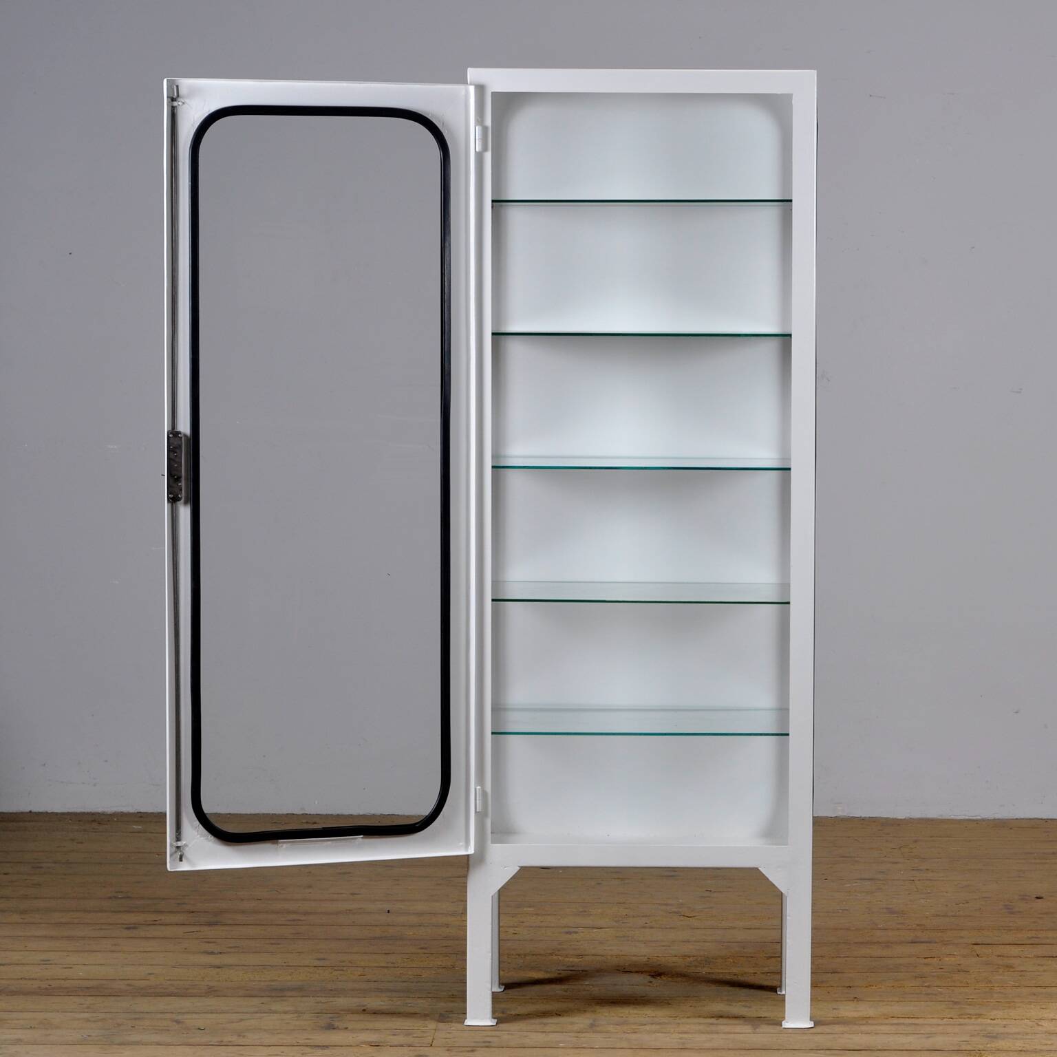 Restored Vintage Iron And Glass Medical Cabinet, 1970s