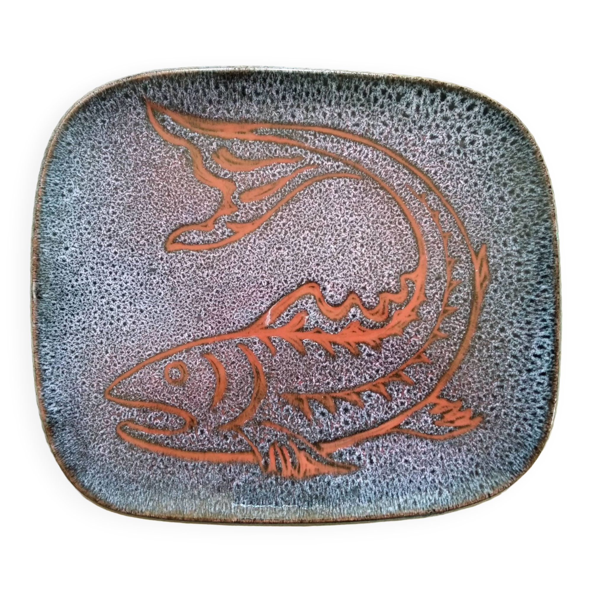 Ceramic dish with fish decoration, Notre Dame du Bec Abbey, 1960s