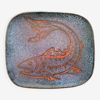 Ceramic dish with fish decor Abbey ND du Bec 1960s