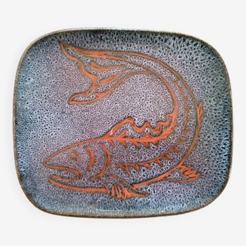 Plat céramique décor poisson Abbaye ND du Bec Années 60