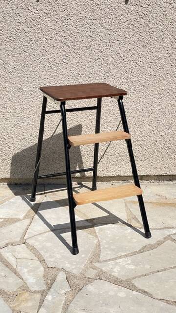Stool folding stepladder steel and wood vintage