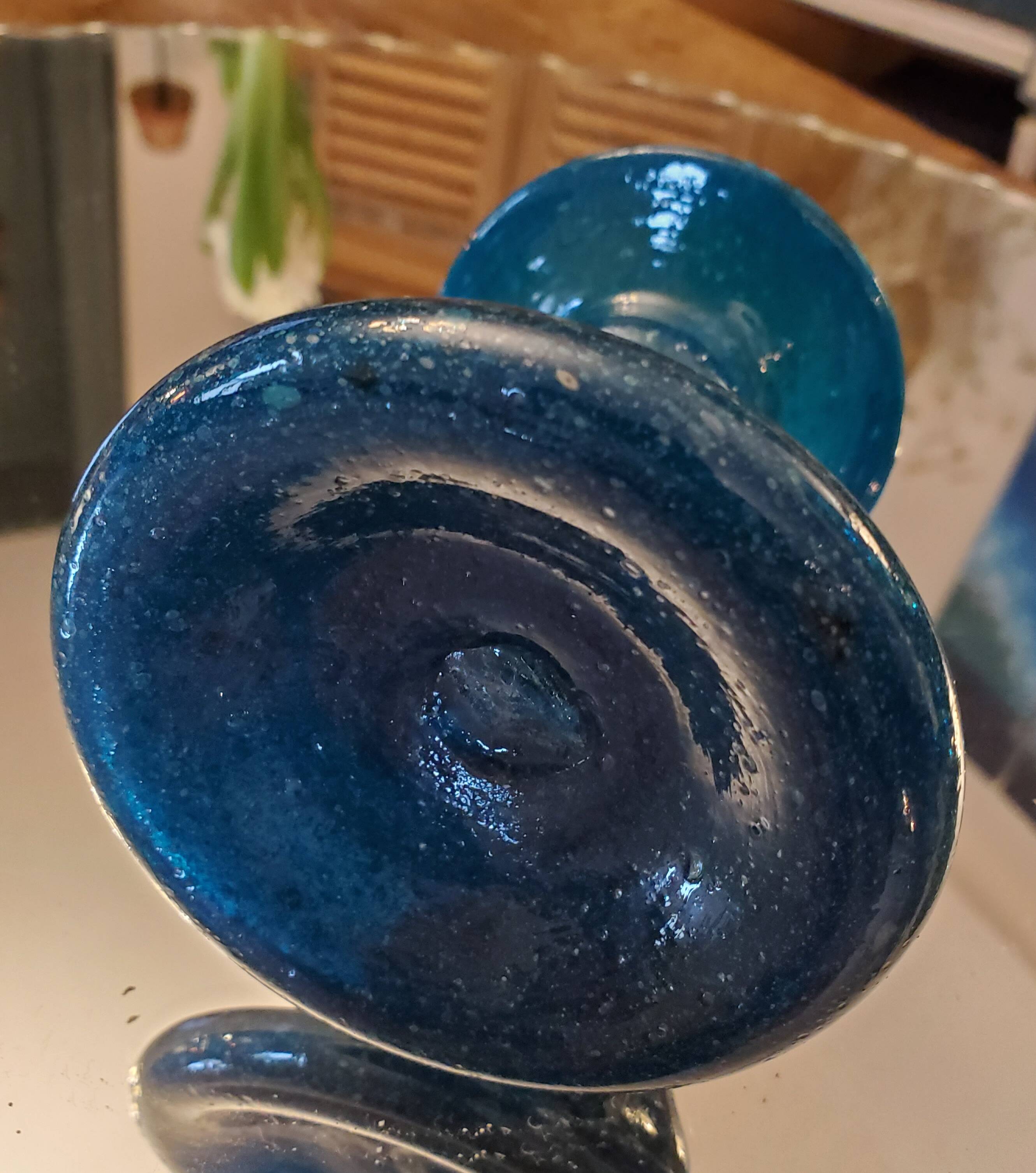 Bubbled blue glass chandelier