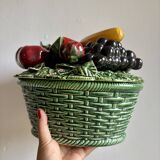 Vintage barbotine dish with fruit decorations