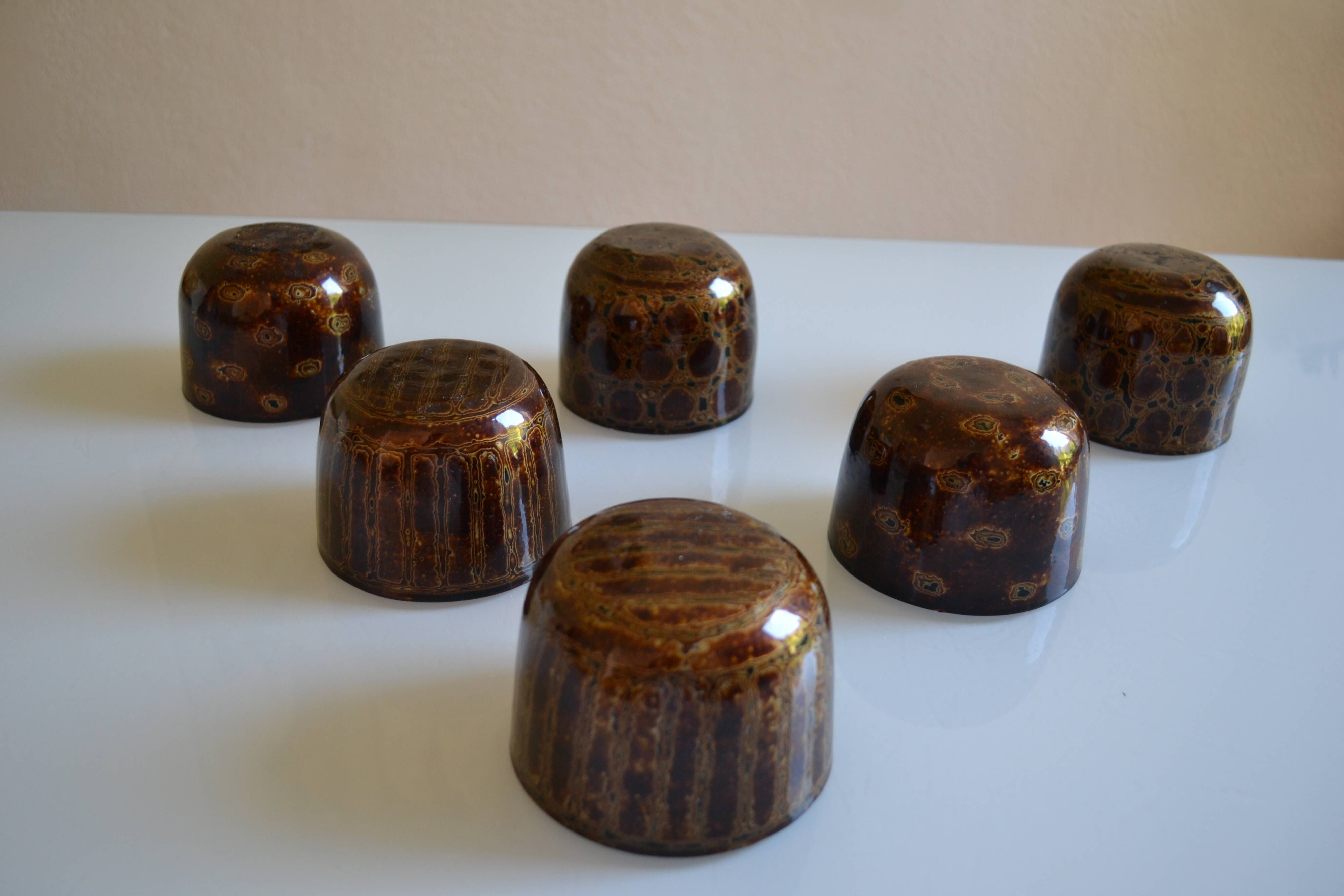 Set of 6 traditional bowls Burmese craftsmanship lacquered bamboo horsehair