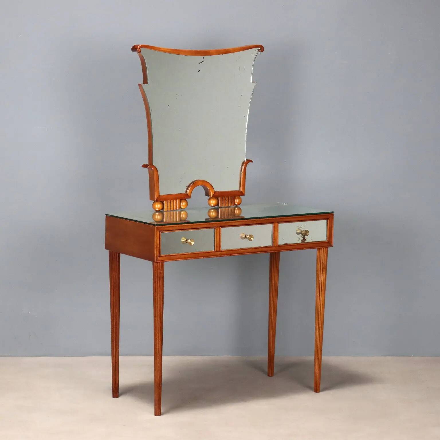 Coiffeuse vintage en acajou teinté avec miroir, Italie, XXe siècle
