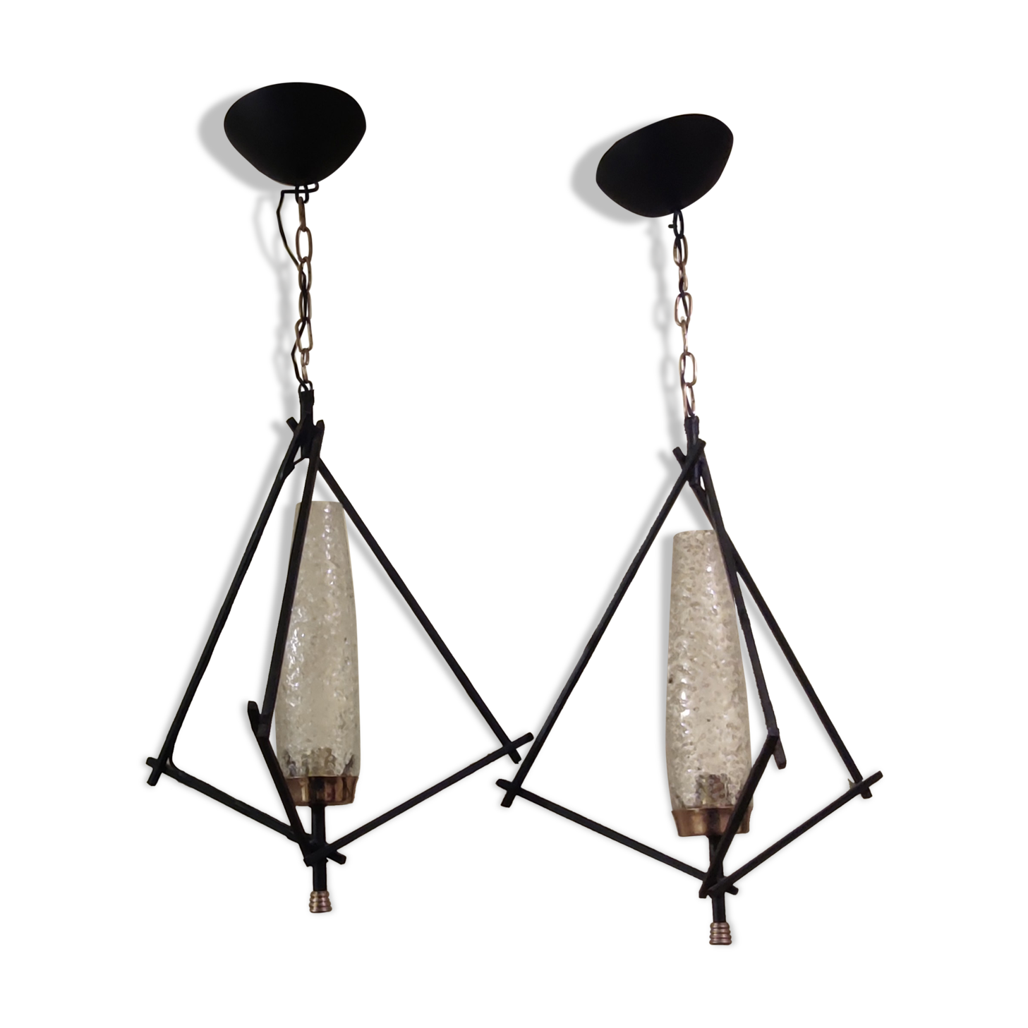 Pair of chandeliers Lunel design pendant lamps 1950s