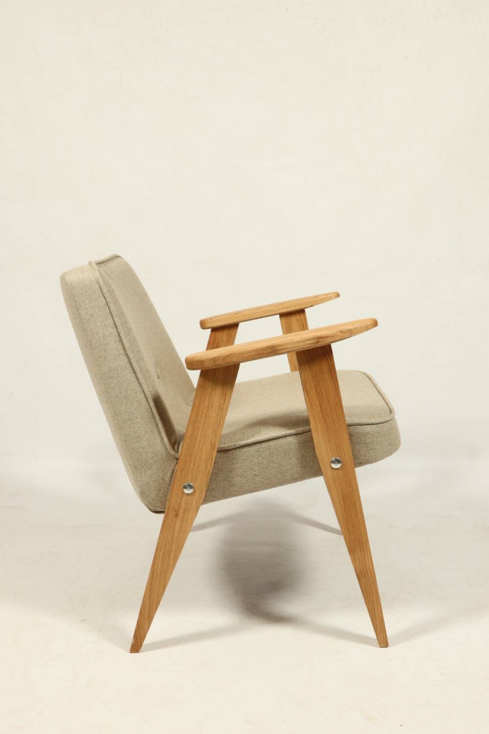 Scandinavian armchair beige wool natural oak wood chair design by Chierovski