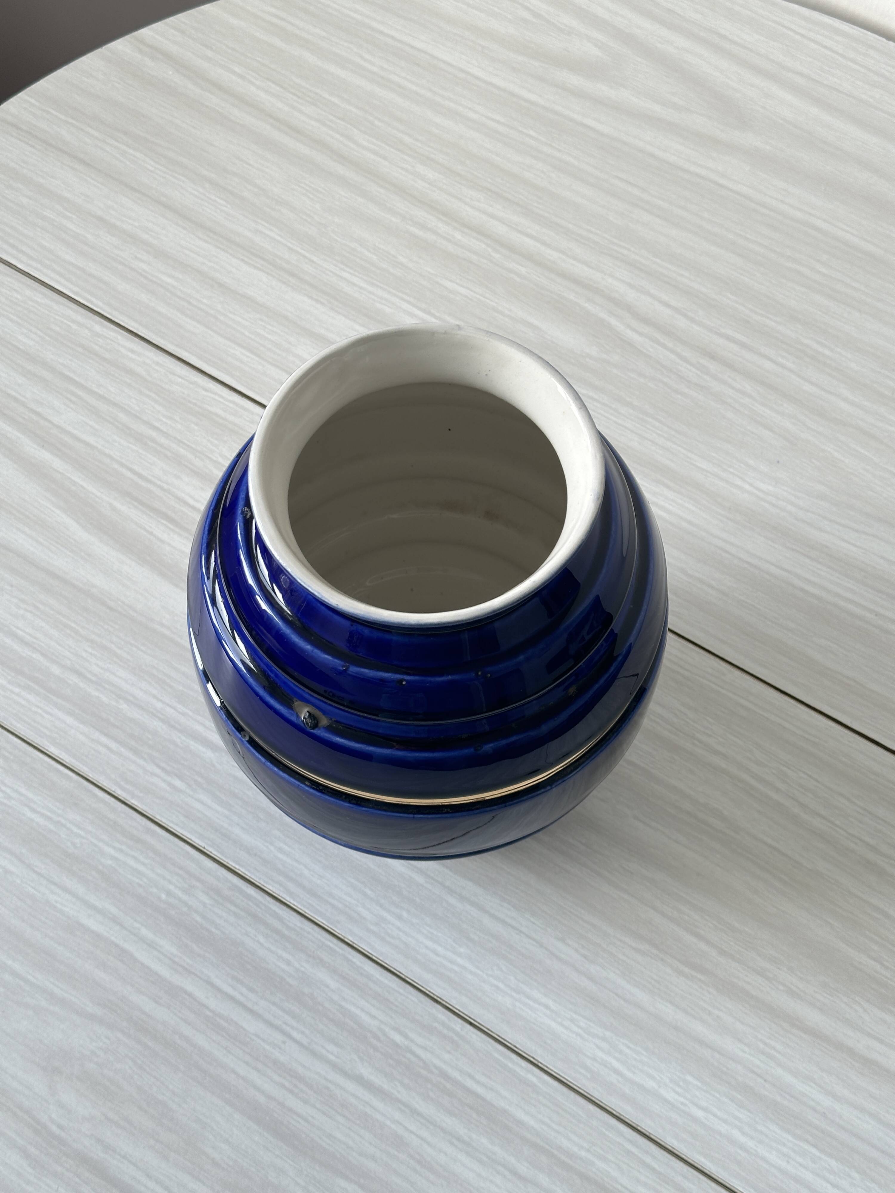 Royal blue vase with gold edging