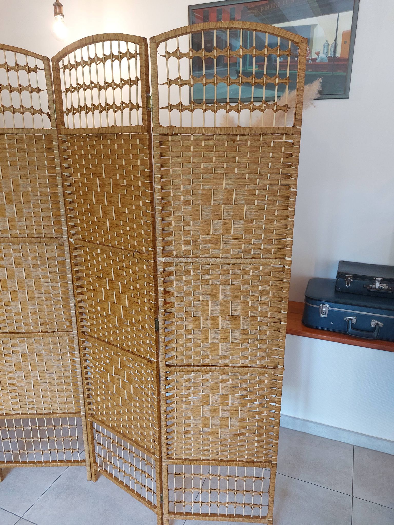 paravent osier, rotin, 5 panneaux