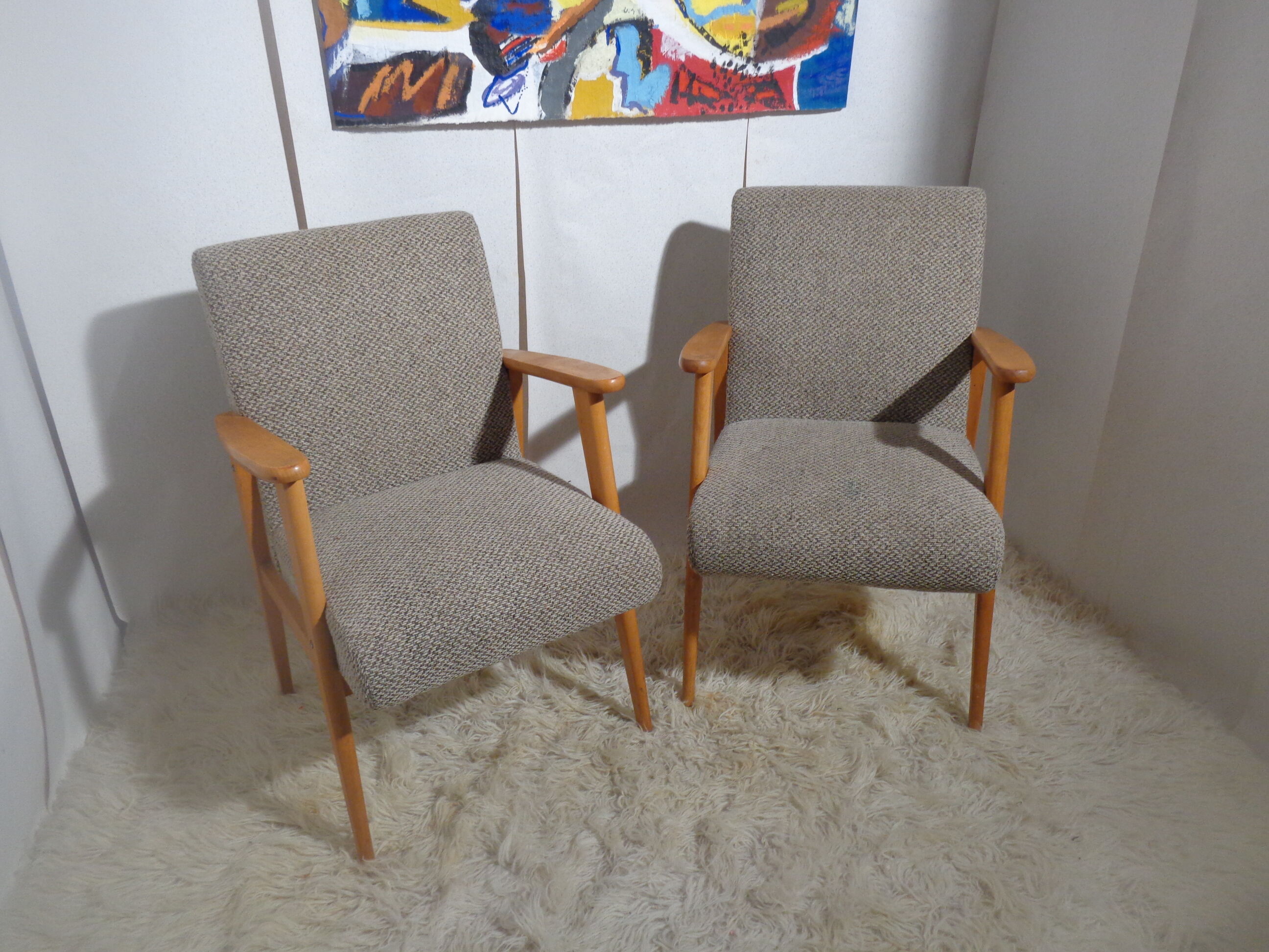 Pair of vintage Scandinavian armchairs from the 60s light wood