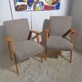 Pair of vintage Scandinavian armchairs from the 60s light wood