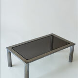 Chrome metal and smoked glass coffee table, 1970.