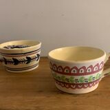 Pair of ceramic cups including a mustache cup for gentleman