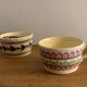Pair of ceramic cups including a mustache cup for gentleman