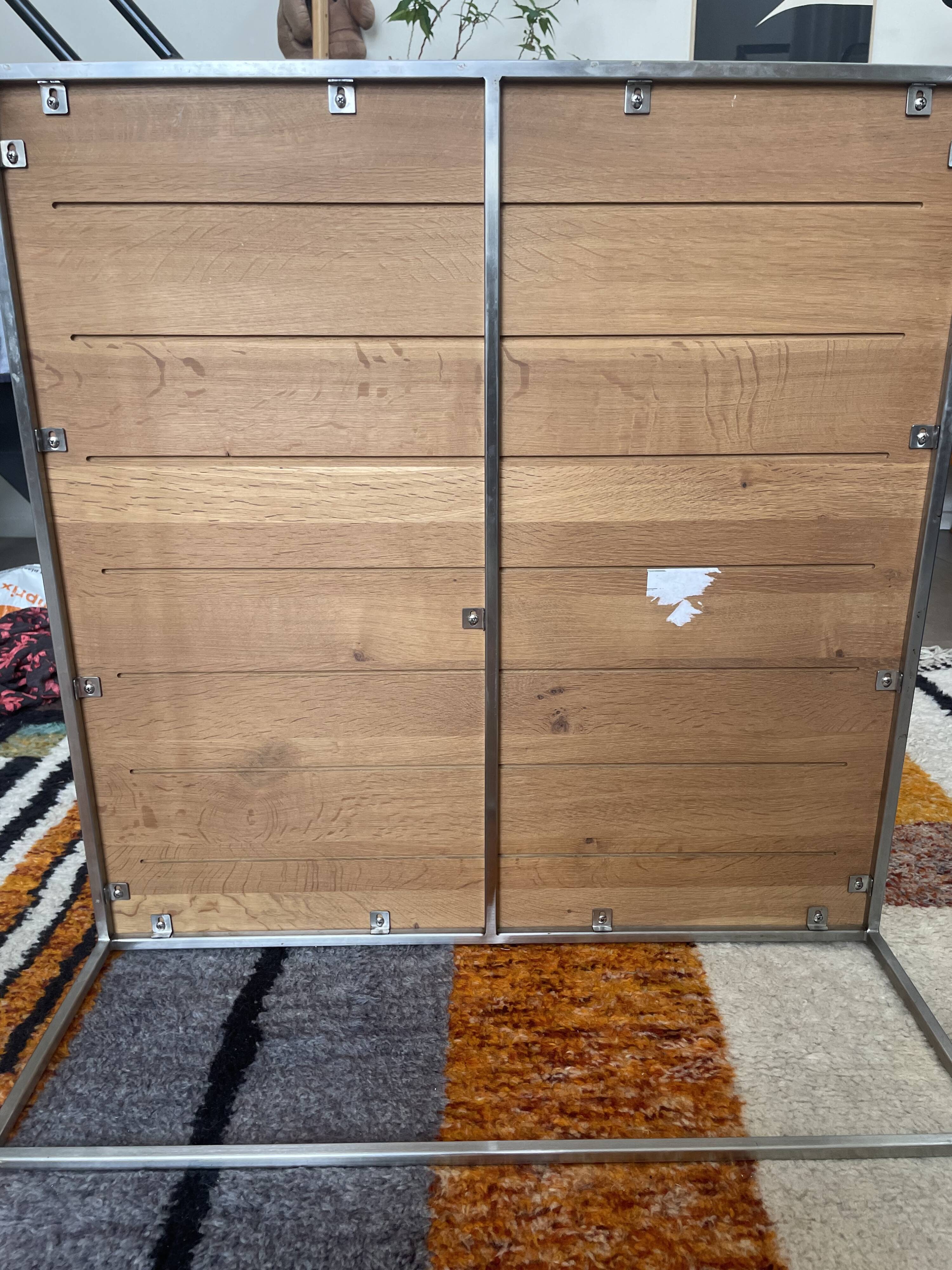 Solid wood and brushed metal coffee table - 80x80x30 cm