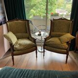 Pair of 19th century oak fireside chairs – restored with Métaphores velvet