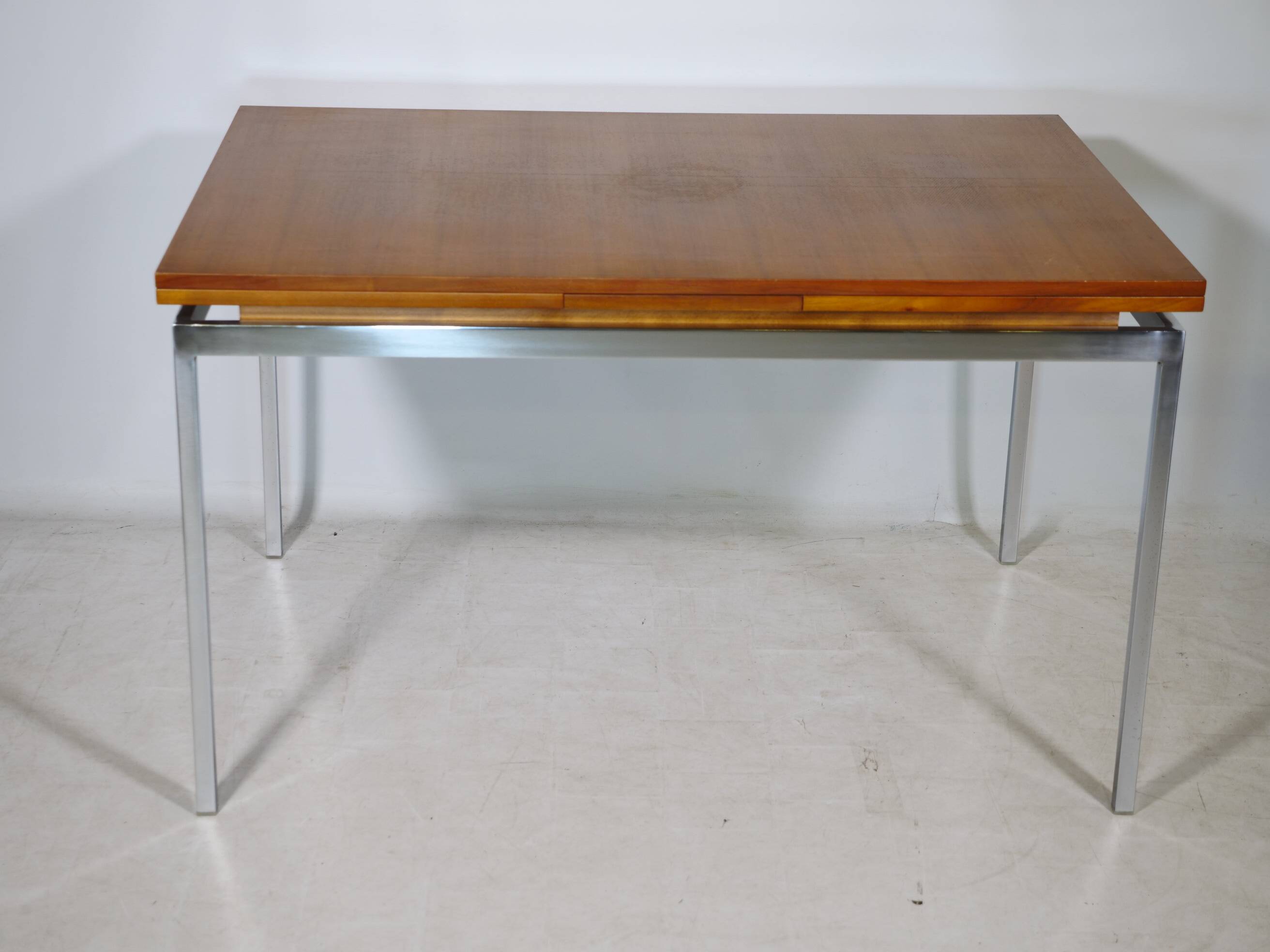 Mid Century Walnut Dining Table with Chrome Base, 1960s