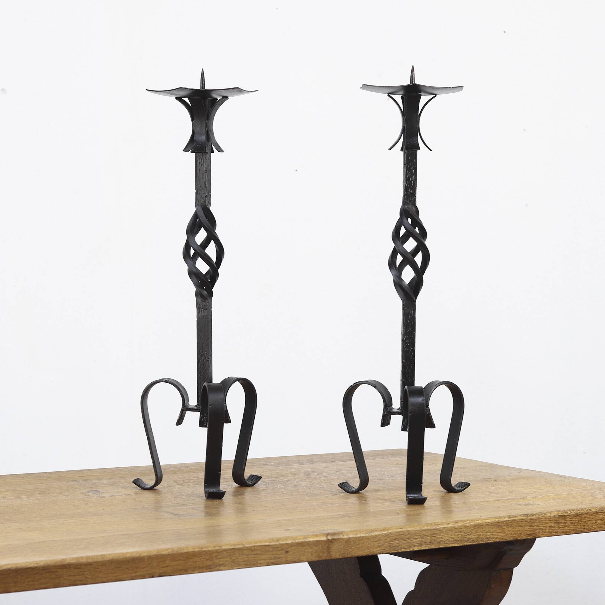 Pair of two large Vintage Brutalist Mid-Century Candlesticks