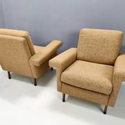 Pair of High-Quality Vintage Honey Yellow Fabric Armchairs, Italy