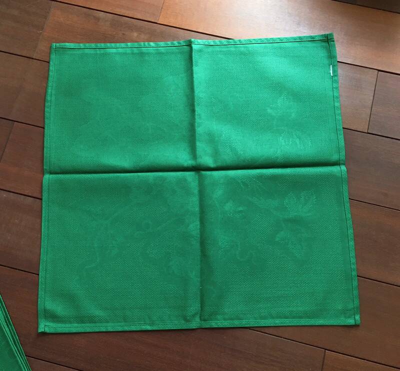 10 green damask cotton napkins by Patrick Frey