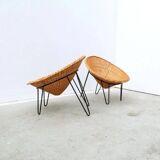 Set of 4 rattan and metal armchairs, France 1950