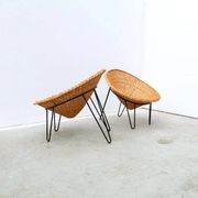 Set of 4 rattan and metal armchairs, France 1950
