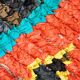 Multicoloured hand-knotted Moroccan Berber Boucherouit rug, vintage.