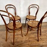 set of 4 bistro chairs in curved wood from the 1920s 1930s Canned seat