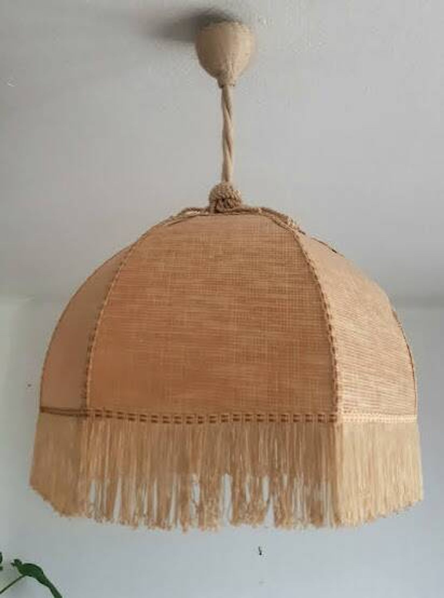 Bohemian hanging lamp cannage and vintage fringes