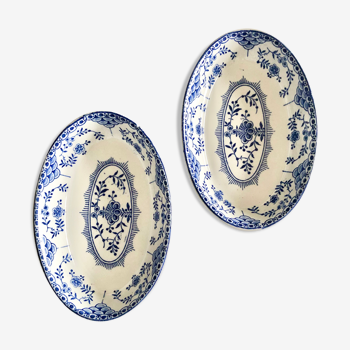 Paire de raviers anciens en céramique blanche à décor bleu Manufacture anglaise Stanley Pottery
