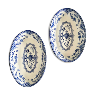 Pair of old white ceramic ravines with blue decoration British manufacture Stanley Pottery