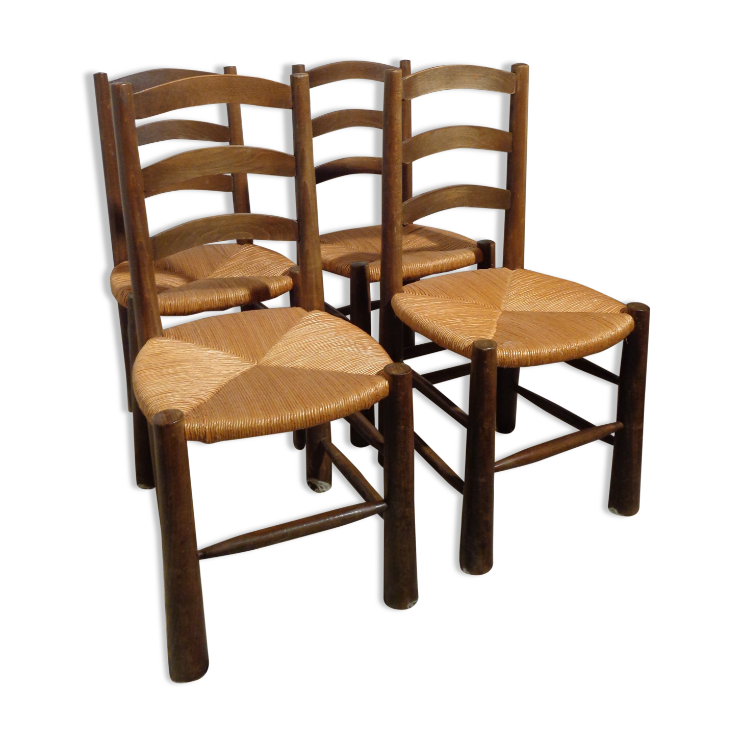 SUZY - Lot de 6 Chaises Teinté Chêne et Assises en Paille