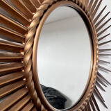 Old sun mirror in gold metal design from the 60s Chaty Vallauris