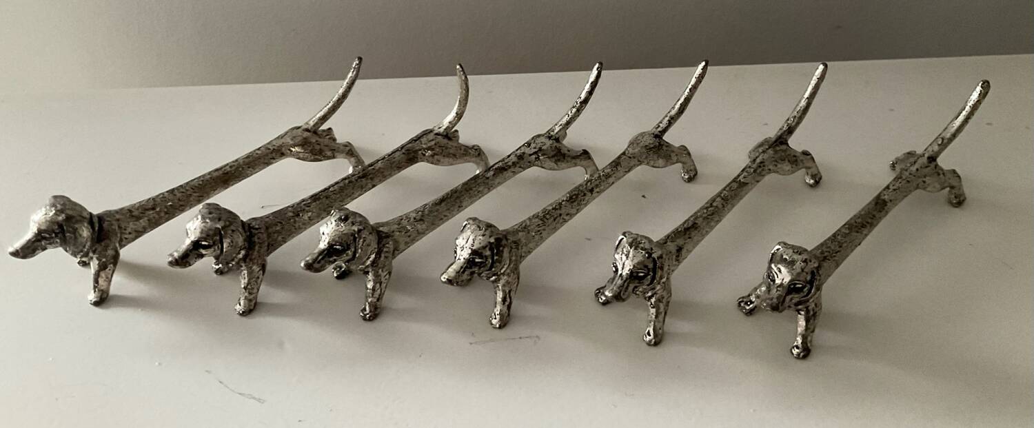 Série 6 porte-couteaux teckel en métal argenté