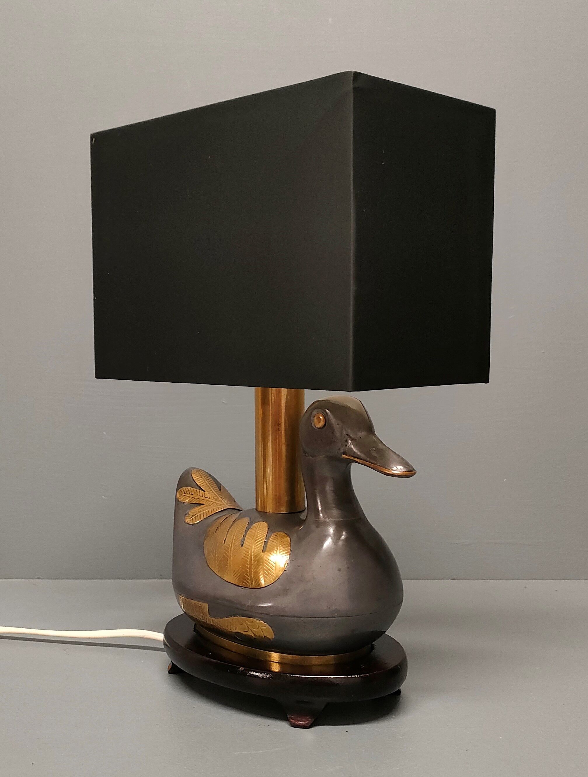 Vintage table lamp duck in pewter and gilded copper, patinated - 70s/80s - France