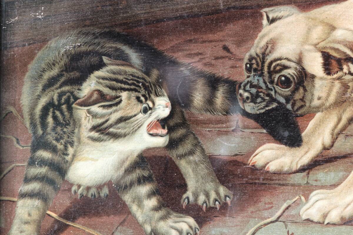 Pair of dog and cat chromolithographs, 19th century