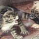 Paire de chromolithographies chiens et chats, 19ème siècle
