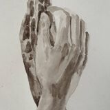 Painting signed watercolor monochrome sepia study statue “Rodin’s Cathedral”