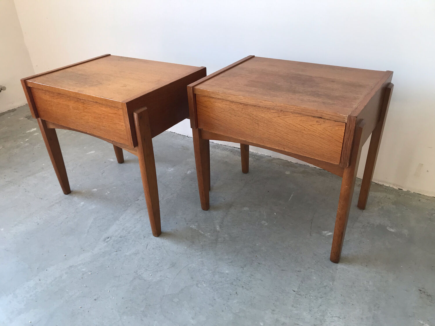 Pair of wooden bedside tables, circa 1950