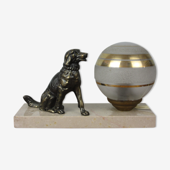Lampe vintage marbre et chien régule