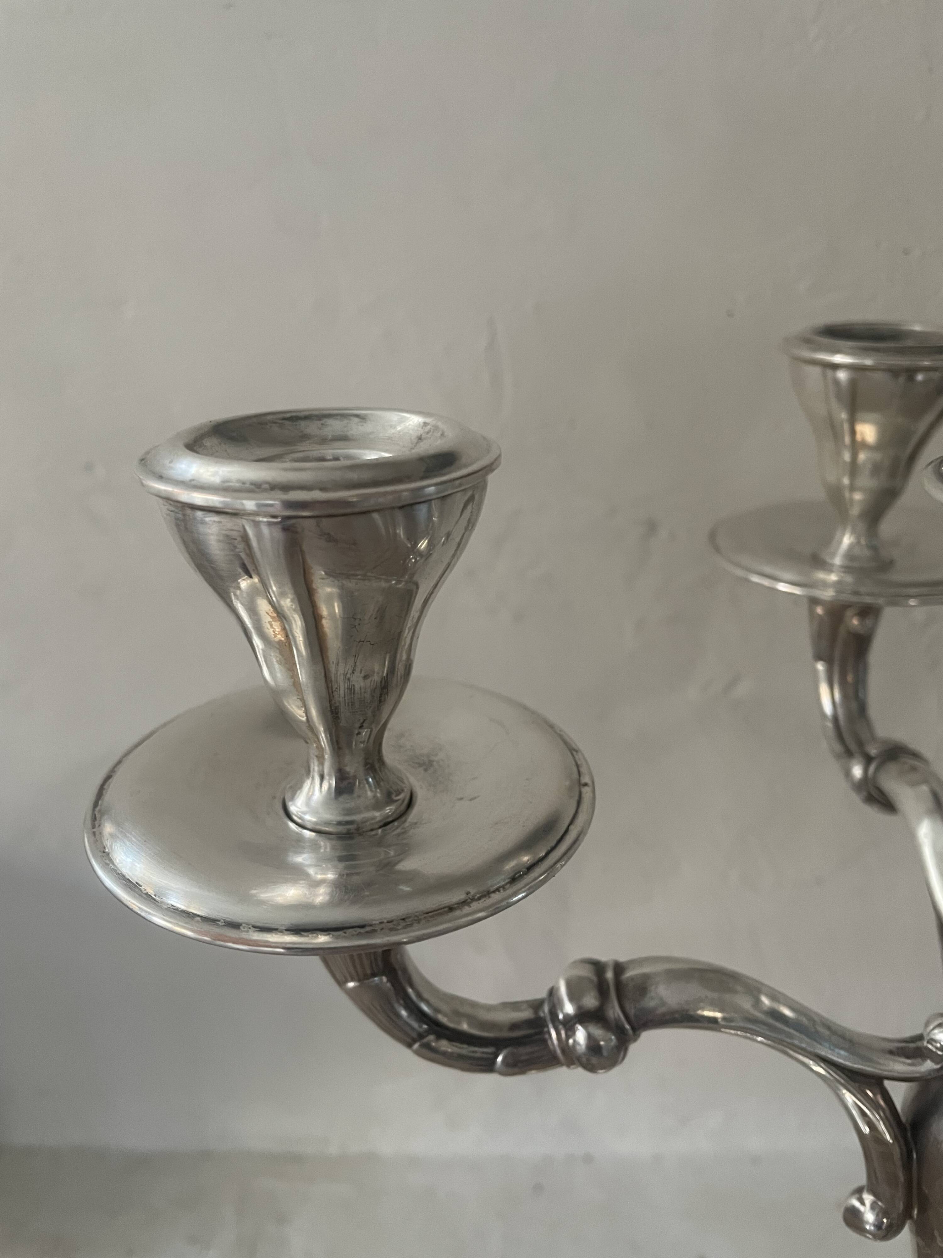 Vintage Orbisa 5-branch chandelier in silver-plated metal, Alpaca base.