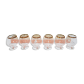 Ensemble de six verres à cognac, verre transparent, dorure, Autriche, années 60.