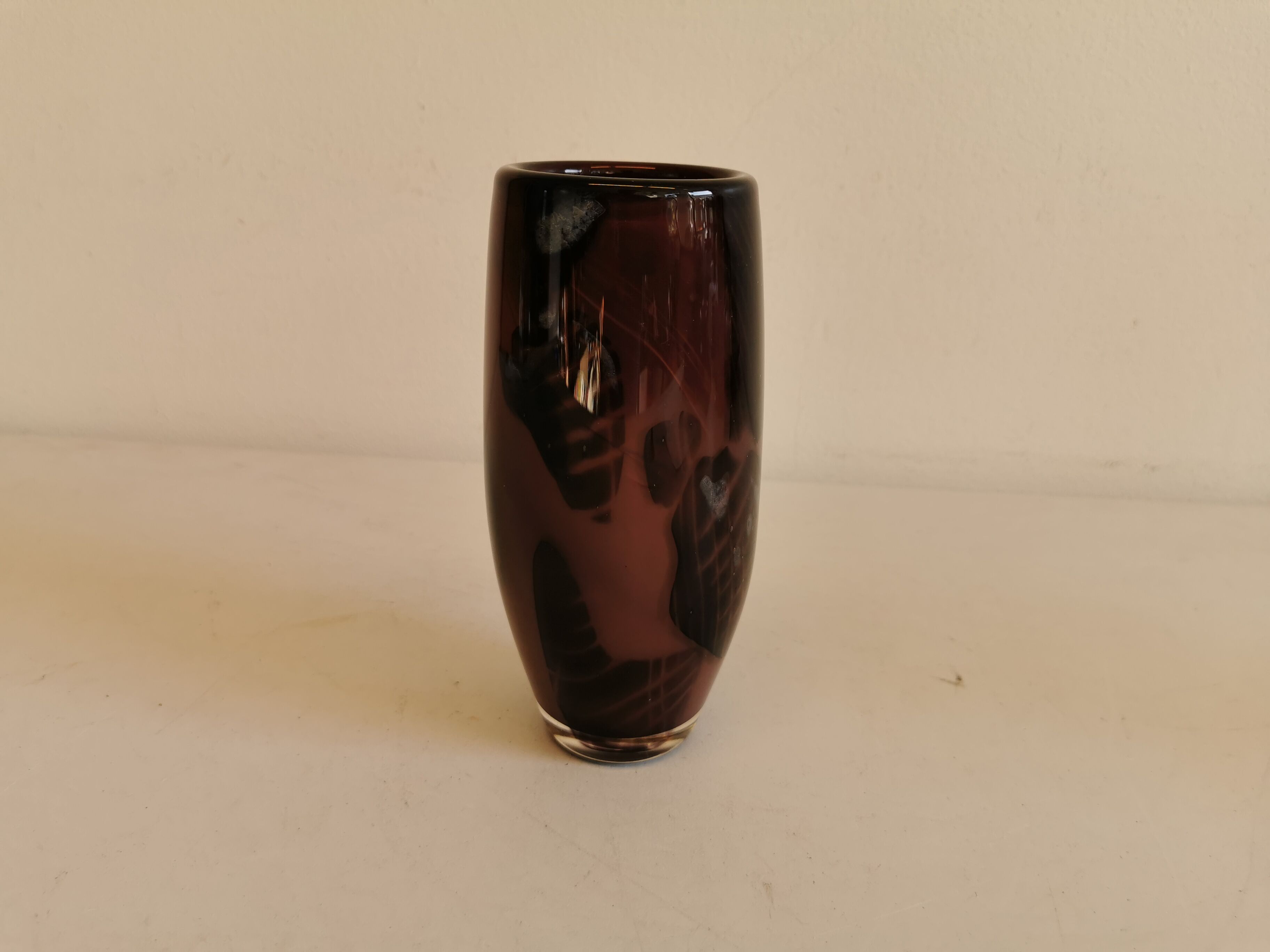Glass vase in purple colours/nuances, estimated Danish and from the 1970-80s.