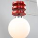 Vintage Italian Red Disc Pendant Lamp In Chrome and Wood, 1970s