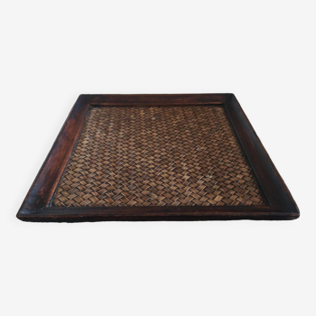 Tray in wood and woven rattan - 1st half of the 20th century