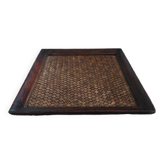 Tray in wood and woven rattan - 1st half of the 20th century