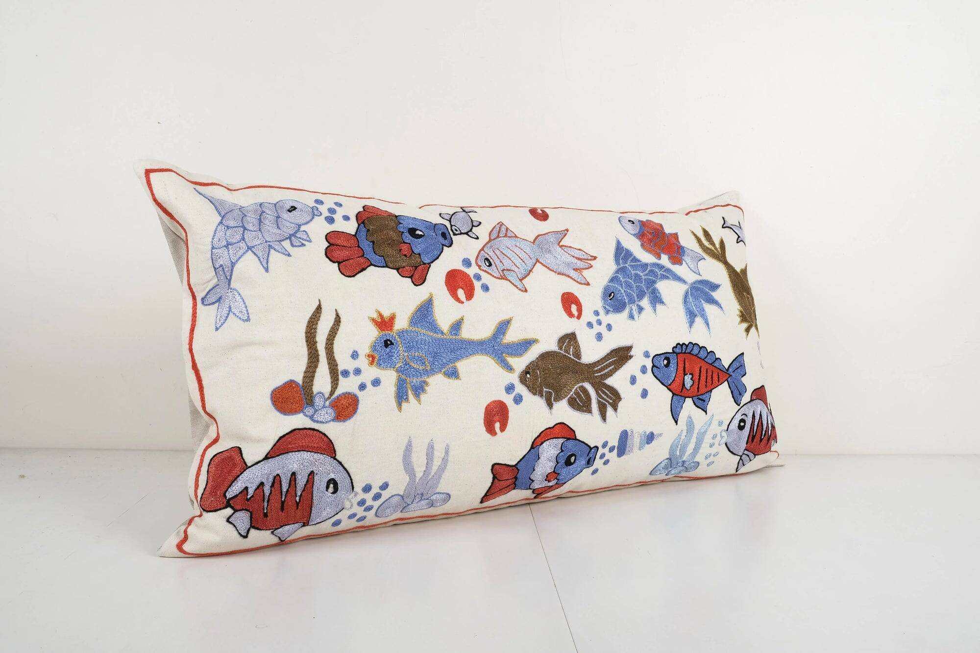 Vintage embroidered cushion cover 46x89 cm