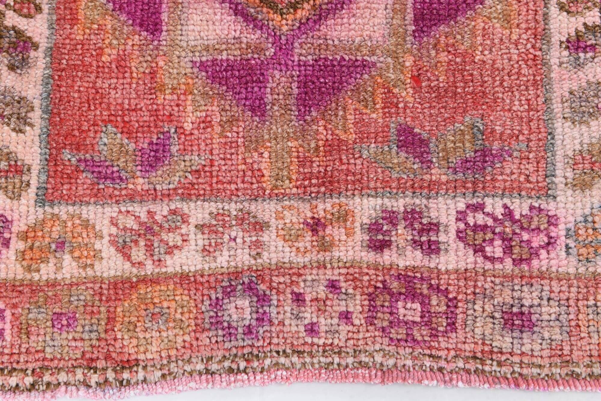 3x12 Vintage Pink & Red Turkish Runner Rug, Super Soft Rug, 86x378Cm