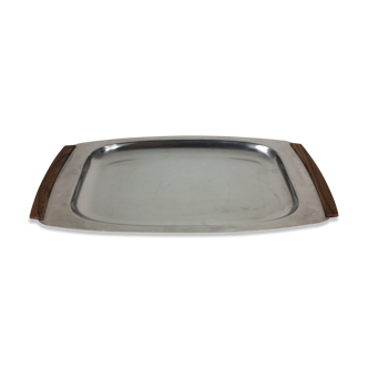 Scandinavian stainless steel and teak dish