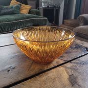 Vintage ribbed amber glass salad bowl – France 1970